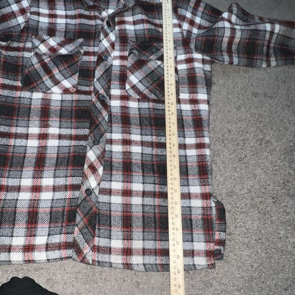 VTG 70s tag WRANGLER Gray & red tones Wool Flannel Plaid Long sleeve Shirt Large - Picture 4 of 6